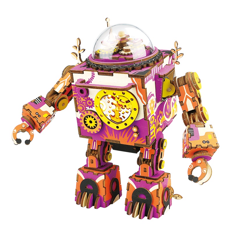 若态若来木质机器人八音盒 diy手工拼装制作儿童创意拼插拼图男生女生生日礼物音乐盒玩具 AM601爱之初醒