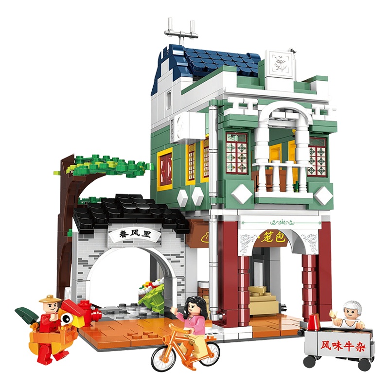 积木拼装模型益智城市街景建筑启蒙玩具广州小蛮腰9香港14岁成人(创意城市之骑楼-春风里)