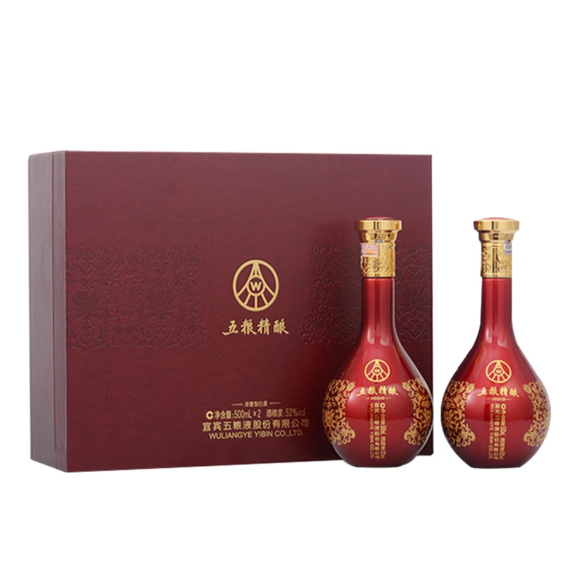 五粮液 出品 五粮精酿 52度 500ml*2瓶 礼盒装 浓香型白酒