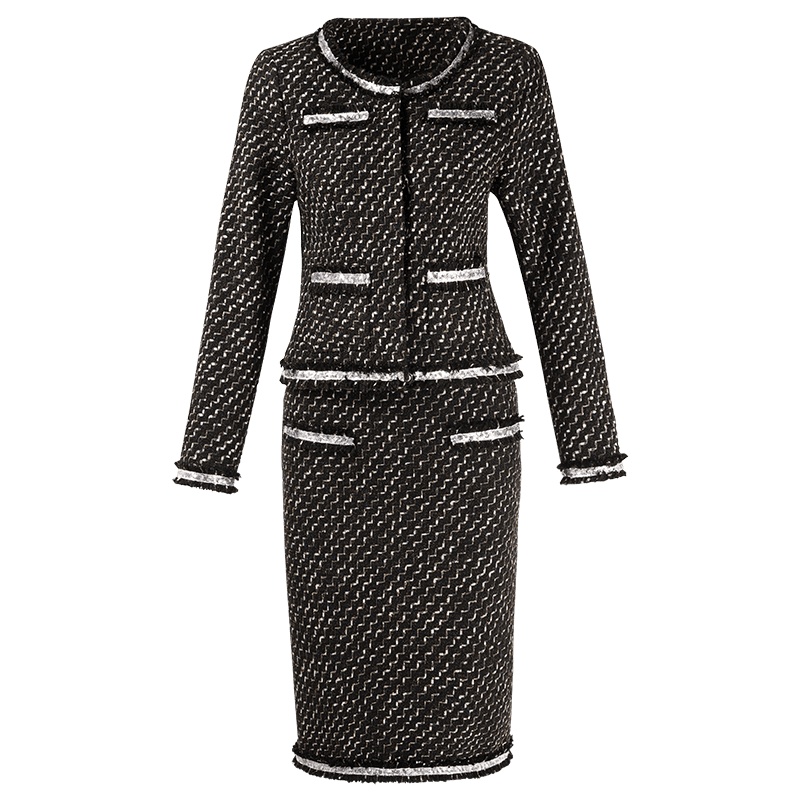 晚白2020春新品套装裙小香风修身上衣外套高腰包臀半身裙两件套女