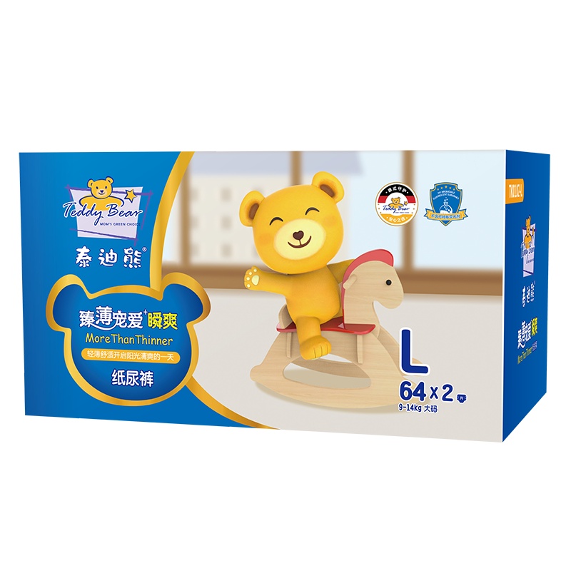 泰迪熊臻薄宠爱+瞬爽纸尿裤L码(彩箱)128片