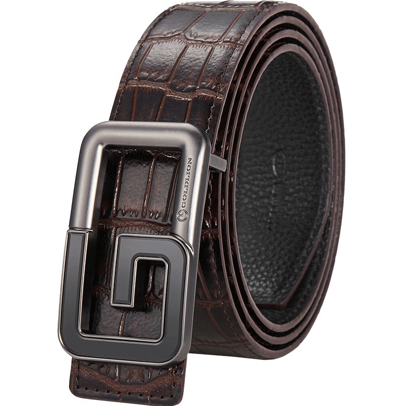 金利来（Goldlion)男士皮带牛皮青年休闲板扣腰带时尚商务平滑扣裤带潮 啡色