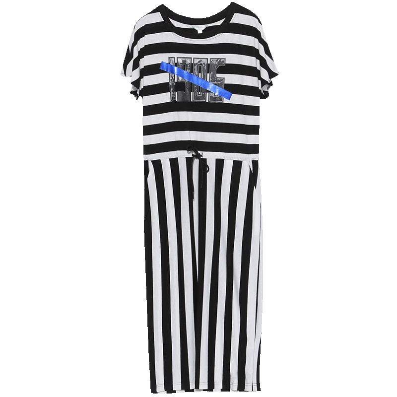 马克华菲女装2019夏连衣裙条纹街头连衣裙韩版修身显瘦裙子