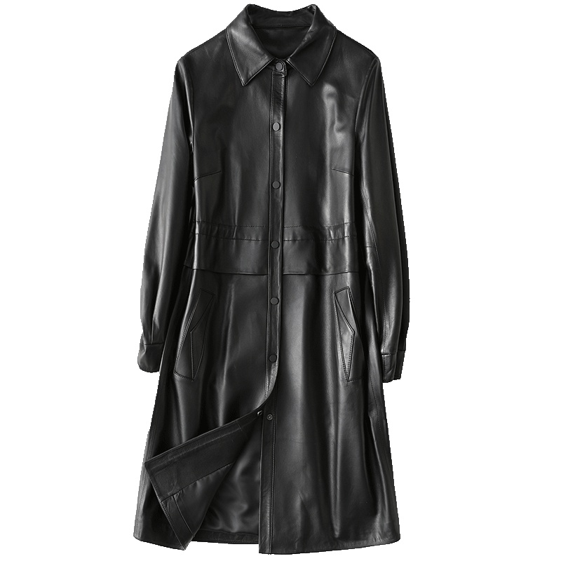 憨厚皇后 2019春季海宁新款真皮皮衣休闲夹克女装长款绵羊皮外套T