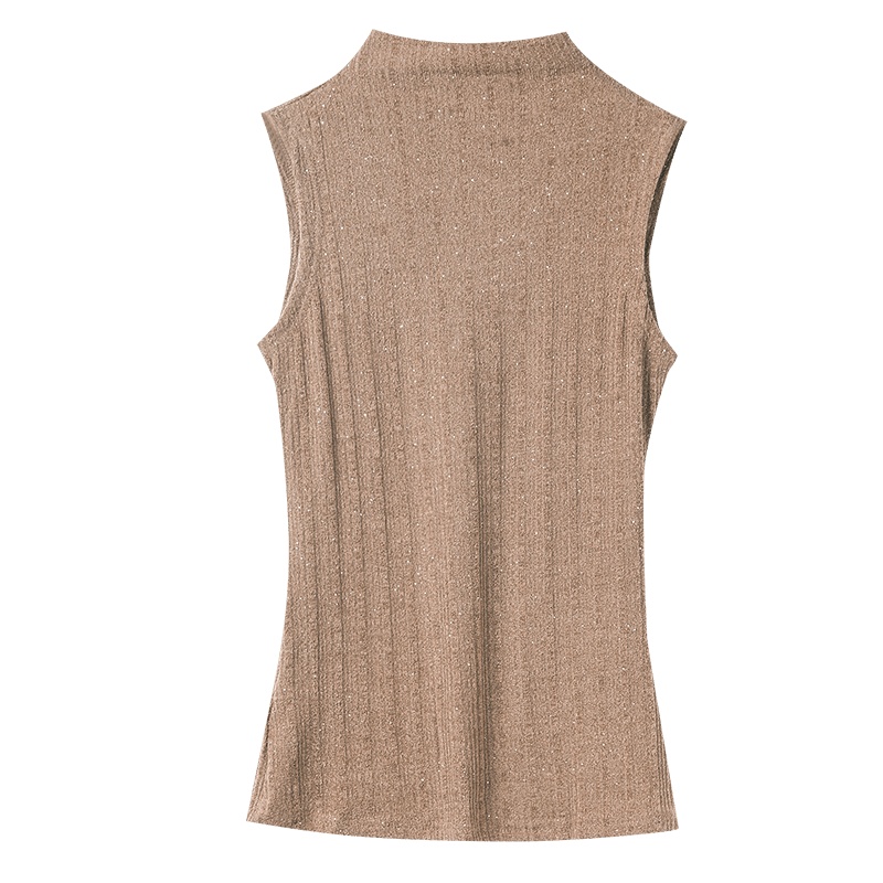 晩白 新品时尚职业优雅纯色修身显瘦T恤无袖打底衫上衣