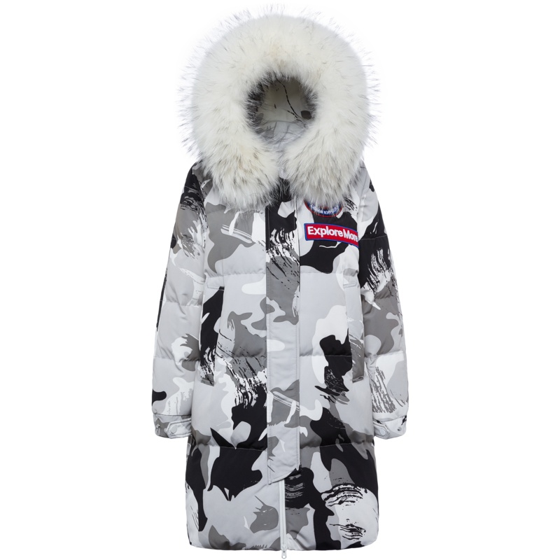 波司登羽绒服女中长款冬新款鹅绒迷彩时尚派克