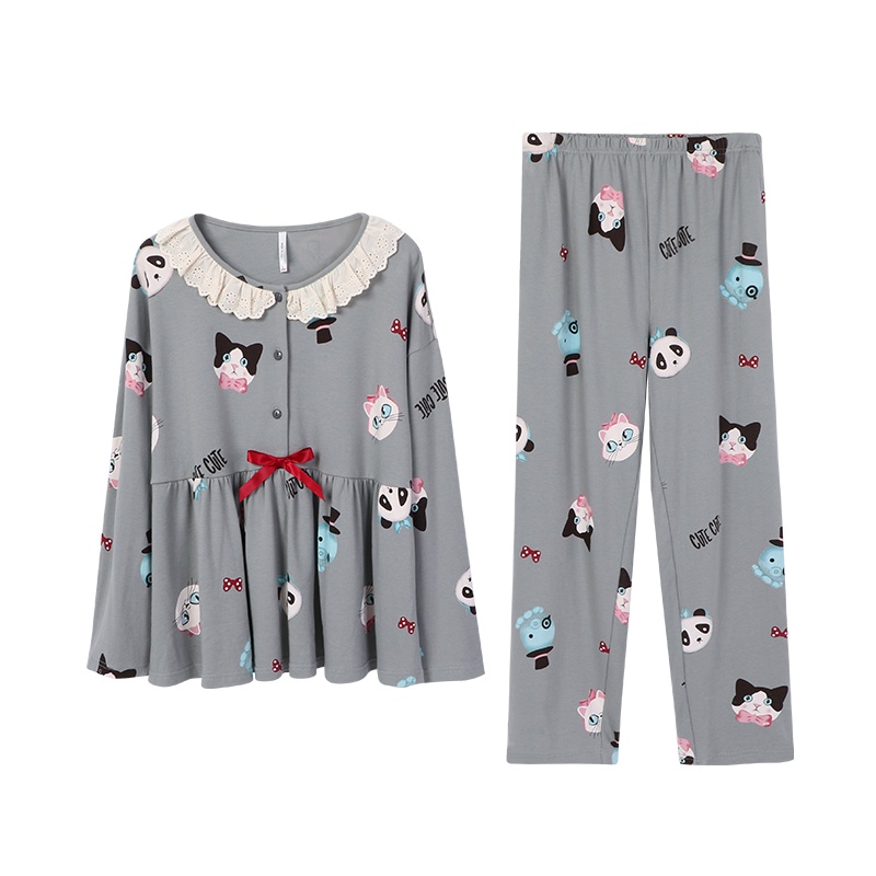 纯棉双面针织印松松女套装家居服