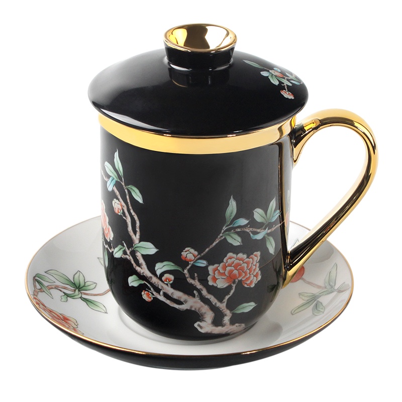 米兰度(Milandu)中式创意高档骨质瓷茶具杯碟套装居家办公会议日用乔迁送礼礼盒装 三件套茶具套装水具