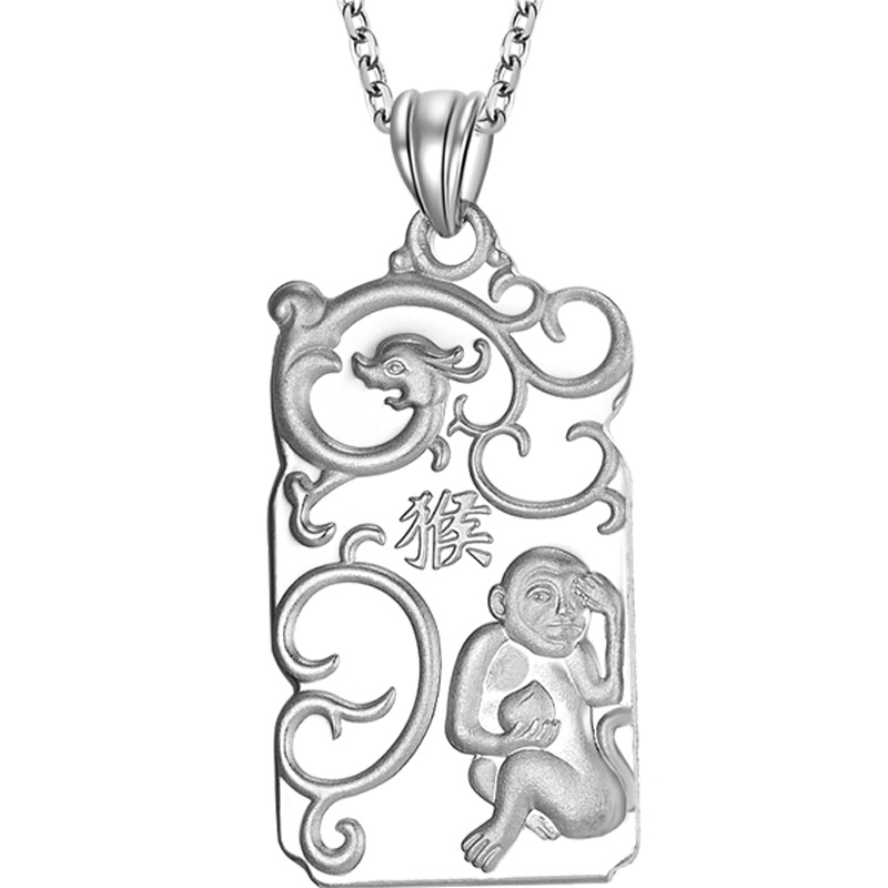周大生银饰生肖猴银吊坠正品S990足银