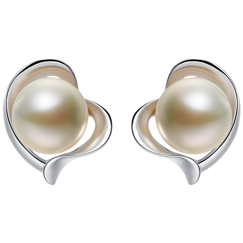 周大福浪漫心形925银珍珠耳钉AQ32583