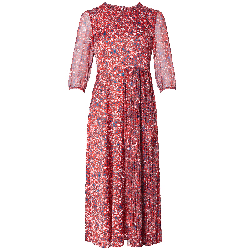 LIEDOW蕾朵碎花雪纺连衣裙2019春新款a字裙很仙的法式复古长裙女