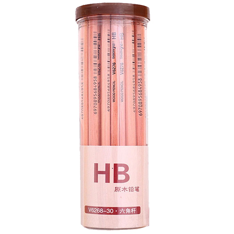 众叶(SOONye)V6268原木HB铅笔 30/50支筒装 六角笔杆 木头铅笔 素描铅笔 绘图铅笔 画画铅笔 考试铅笔