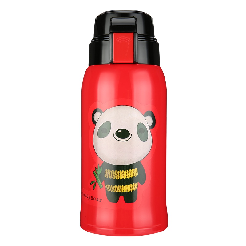 杯具熊(beddybear) 儿童保温杯宝宝水壶带吸管水杯 双盖316不锈钢真空保温杯 复古熊猫红 600ml