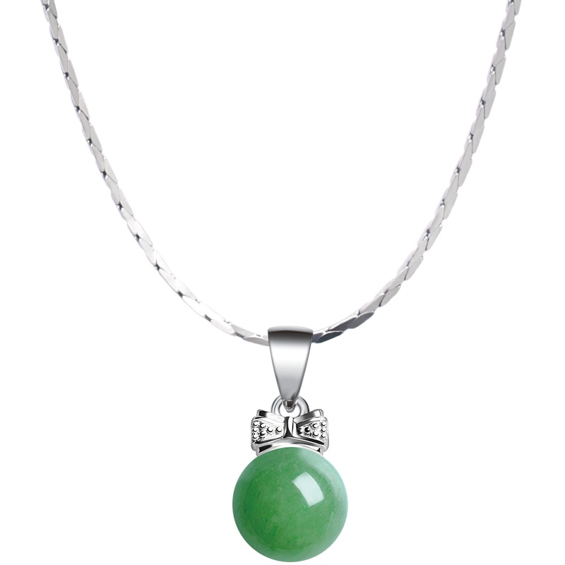 石头记 活泼可爱款蝴蝶结东陵石吊坠石英岩玉吊坠项链 925银镶嵌