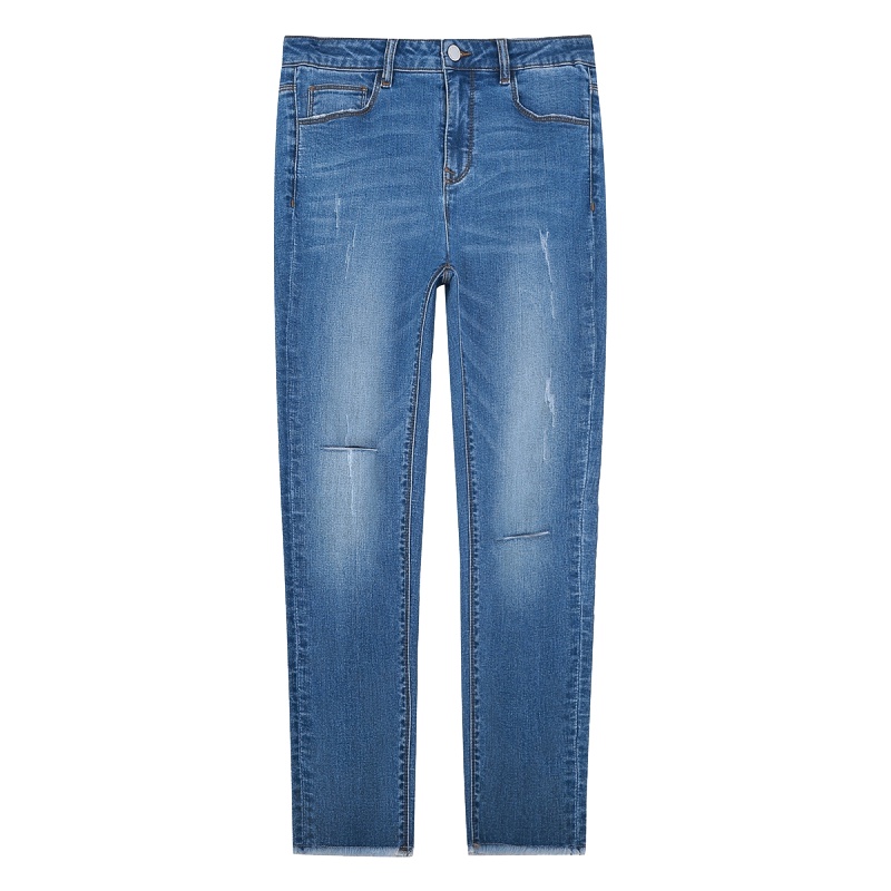 【专柜同款】拉夏贝尔2020新款女装夏季时尚破洞牛仔裤个性毛边长裤子10021138