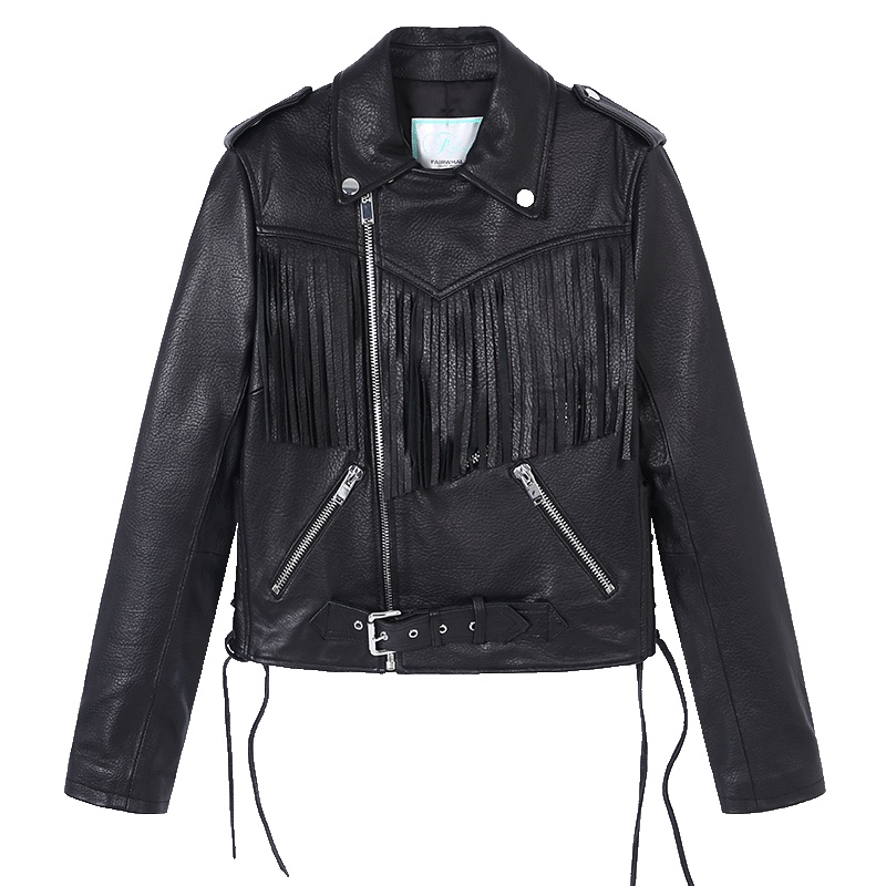 马克华菲女装2019春季新款机车百搭外套 休闲夹克皮衣女