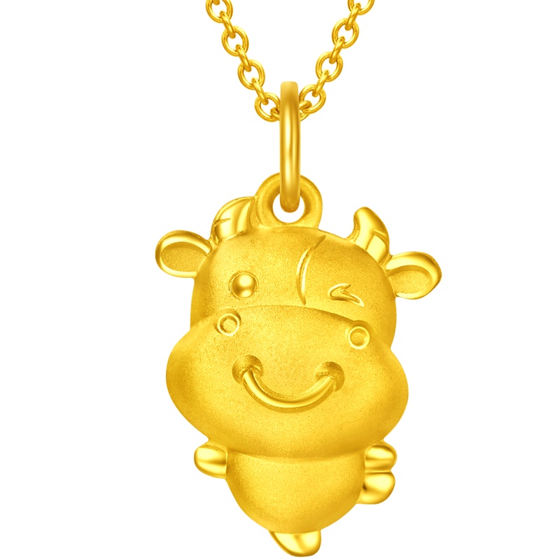 周大福珠宝首饰牛年生肖金足金吊坠计价EOF83精品
