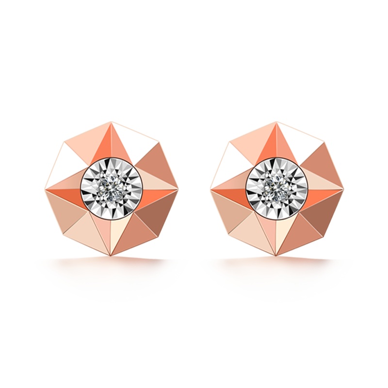 Ryual18K金钻石耳钉玫瑰金女士耳环彩金镶钻耳饰 黄金计价款送女友老婆情人节礼物