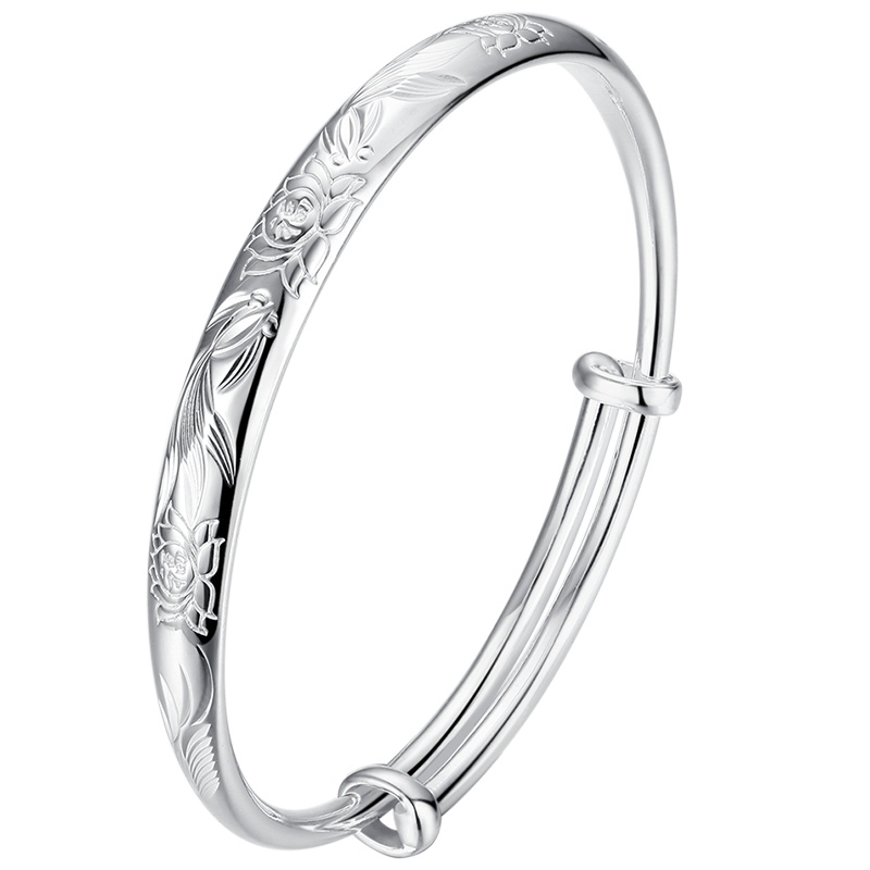 佰色传情999纯银手镯女足银手链实心银镯子妈妈款手饰年轻款