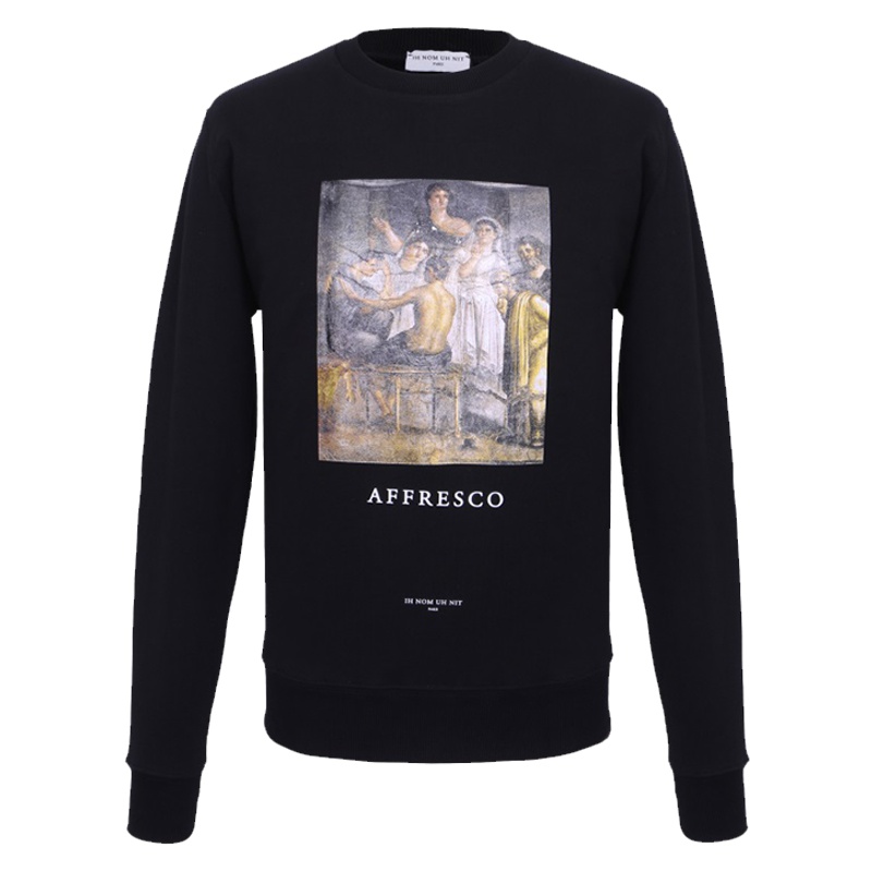 IH NOM UH NIT男士黑色棉质头套无帽卫衣NUW18226 009