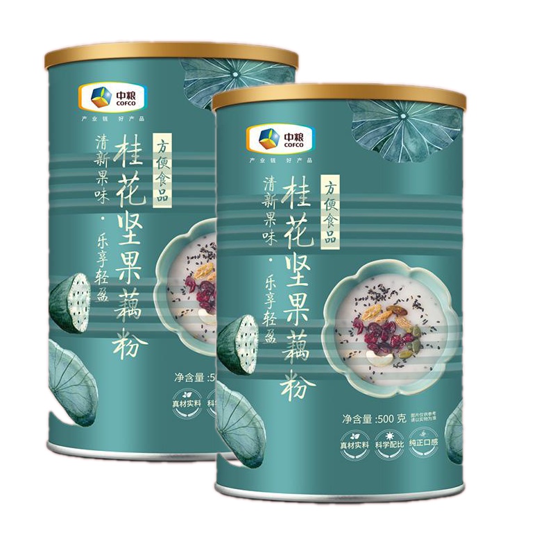 中粮可益康桂花藕粉500g*2罐藕粉坚果羹早餐食品即食营养饱腹胃代餐莲藕粉特产纯罐装