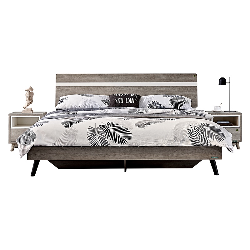 全友家居 双人床 现代北欧简约床 1.8米/1.5米框架橡木纹床 主卧室家具组合 106305C