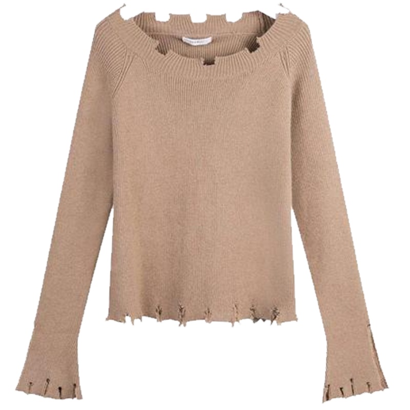 拉贝缇秋装针织衫打底衫新OL风韩版叭袖破洞喇丐修身毛衣60300295