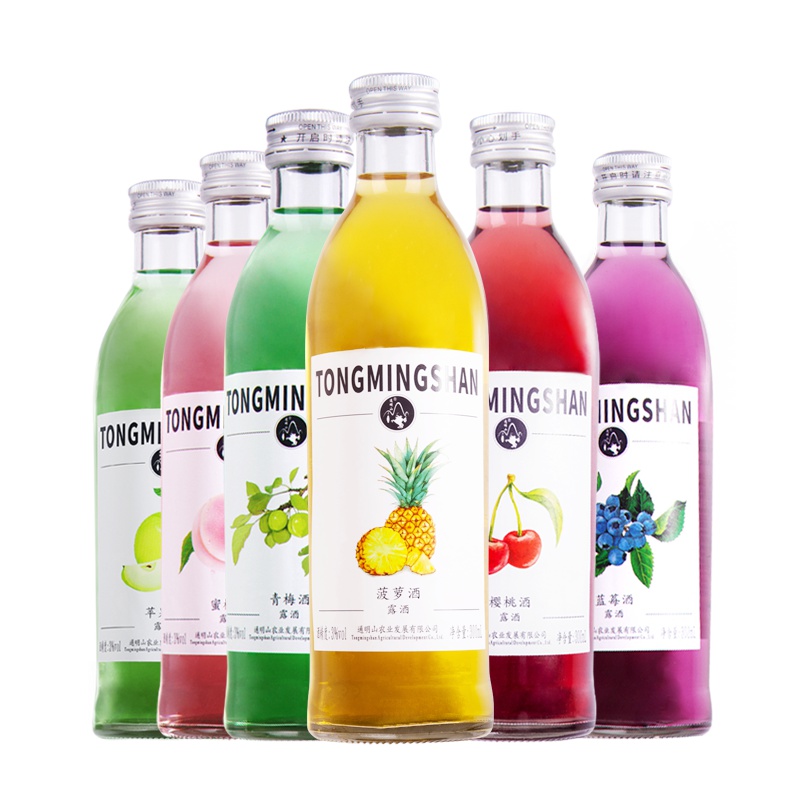通明山 露酒 菠萝樱桃山楂蜜桃青梅蓝莓 3度 混合装果酒 300ml*6瓶组合装
