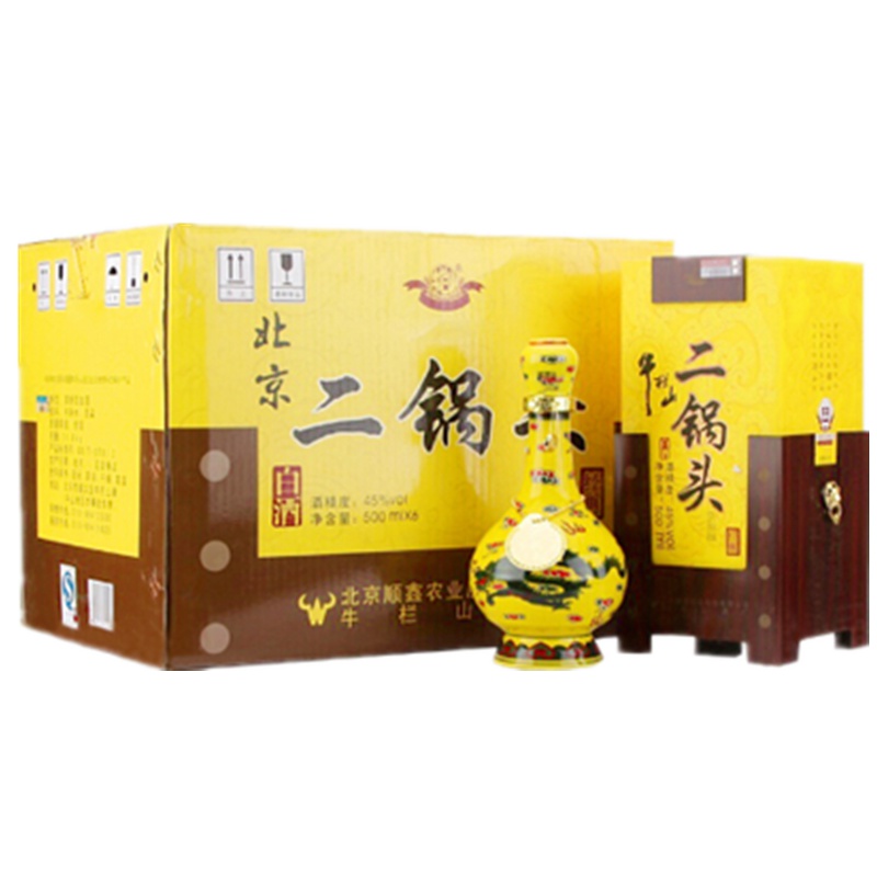 牛栏山二锅头 牛栏山经典黄龙 45度 清香型白酒 500ml*6瓶 整箱装