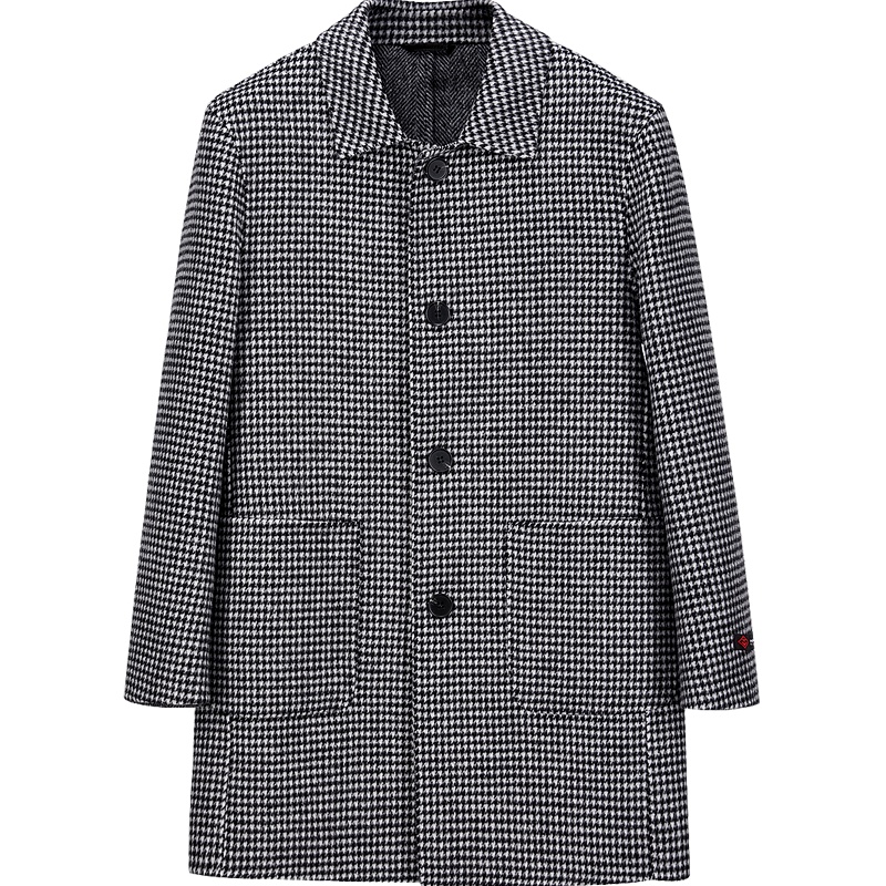 HLA海澜之家时尚千鸟格双面呢大衣2019秋冬一字领大衣外套男 HWDAD3R107A