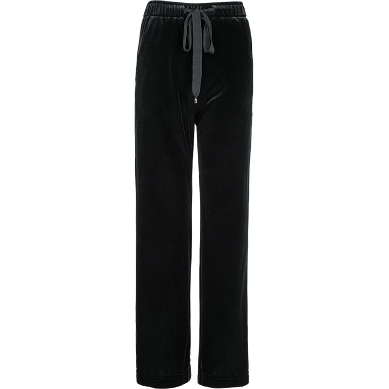 晚白2021春季新品休闲百搭纯色松紧高腰阔腿裤通勤丝绒裤长裤女