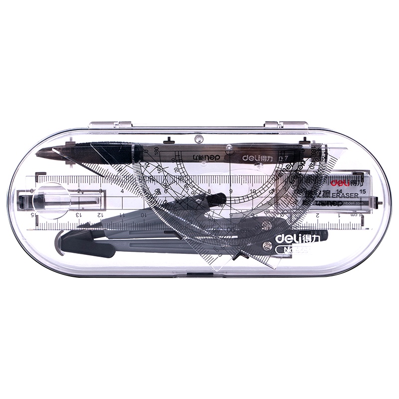 得力(deli)9591圆规学生文具多功能初中生考试画图作图专业制图工具 圆规尺子 三角尺 量角尺 学生绘图套装