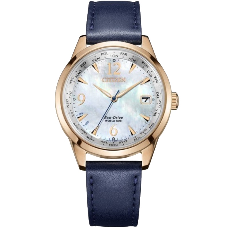 国行 西铁城(CITIZEN)手表 光动能万年历夜光玫瑰金表盘皮带女士腕表 FC8003-06D