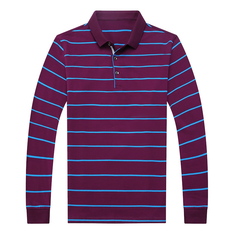 卡帝乐鳄鱼(CARTELO)秋季中年男士长袖T恤条纹翻领男装宽松上衣Polo衫