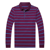 卡帝乐鳄鱼(CARTELO)秋季中年男士长袖T恤条纹翻领男装宽松上衣Polo衫