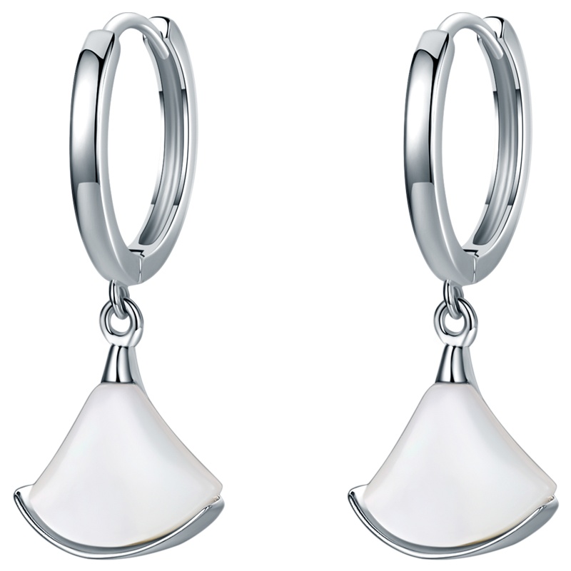 佰色传情纯银耳环女小扇子扇形耳坠白贝母贝壳耳饰小裙子耳扣