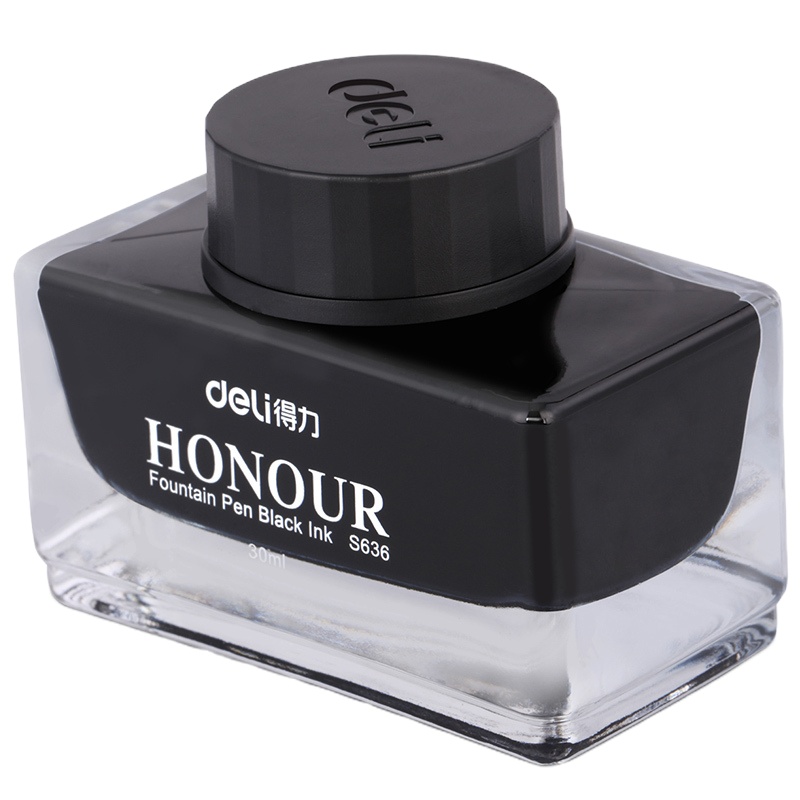 得力(deli)S636钢笔墨水纯黑 办公学生用考试黑色墨水30ml 非碳素不堵笔 2瓶价 黑色(2瓶)