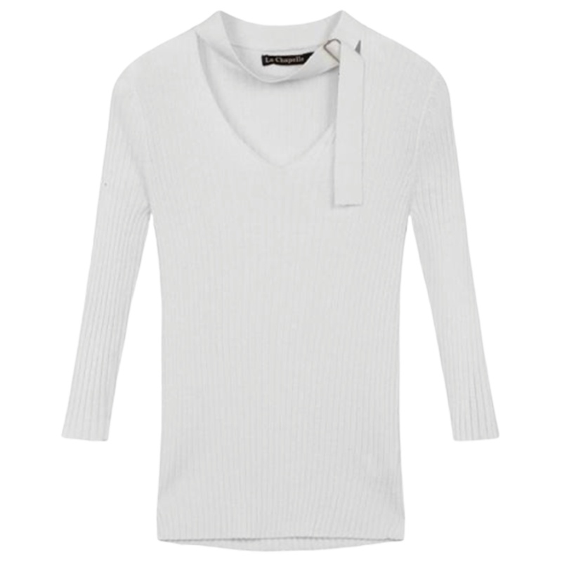 【专柜同款】拉夏贝尔打底毛衣女修身内搭v领性感白色小心机时尚针织打底衫10015871