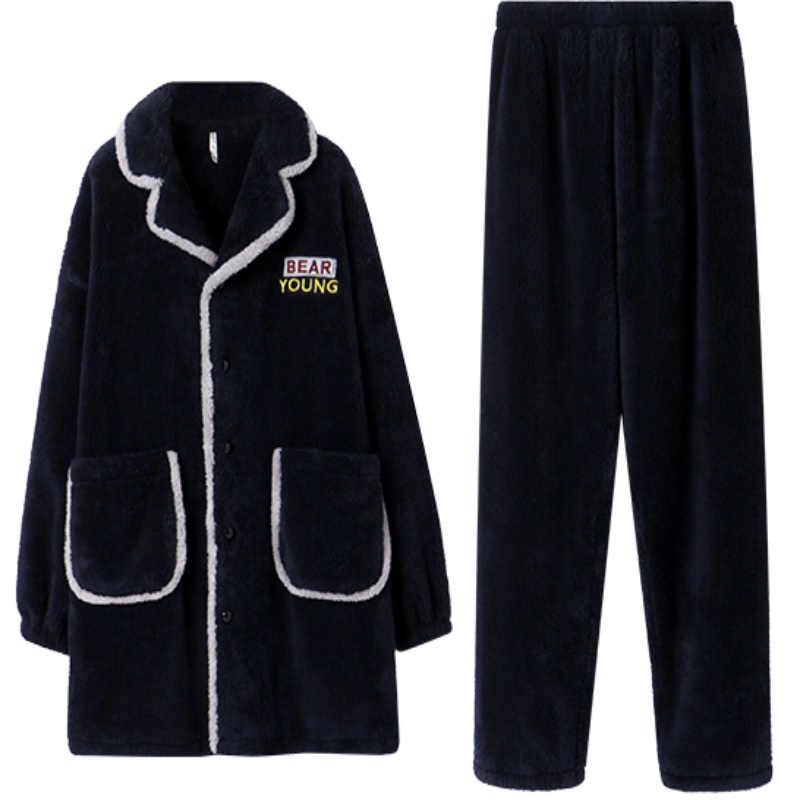安之伴睡衣男晚秋圆领套装长毛绒家居服
