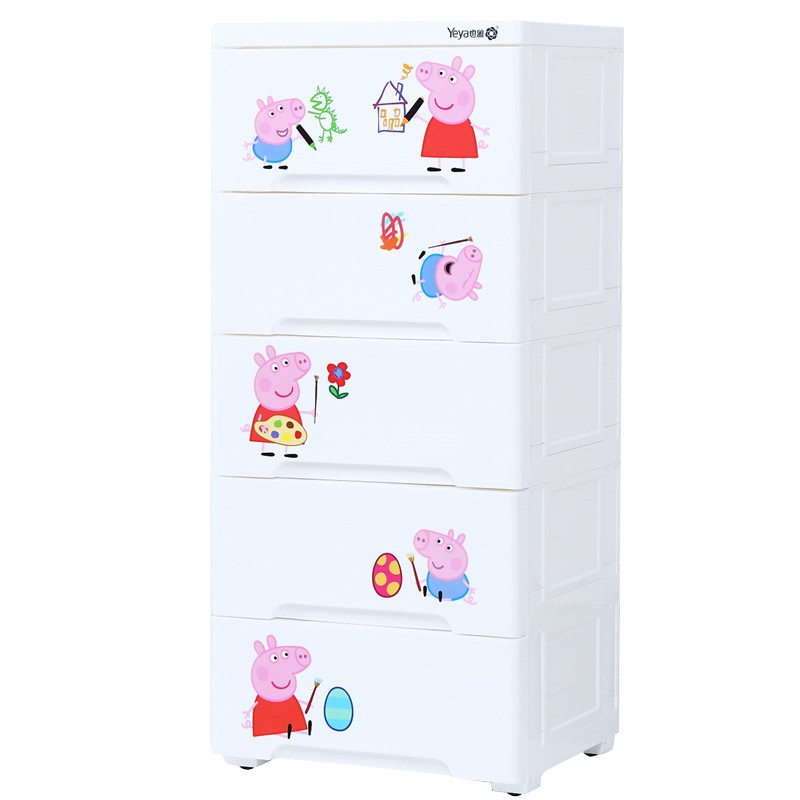 也雅小猪佩奇儿童衣柜抽屉式收纳柜宝宝衣服整理柜婴儿玩具塑料储物柜组装五斗柜 38cm佩奇款