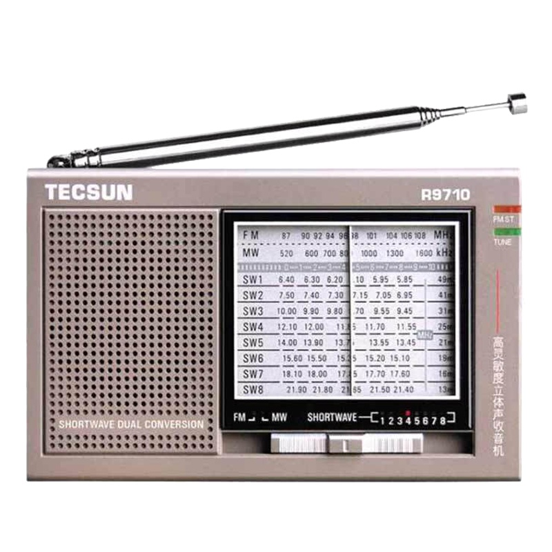 德生收音机 R-9710 珍珠白 全波段 老年人 二次变频 半导体 英语四六级 高考听力 外国电台5号电池