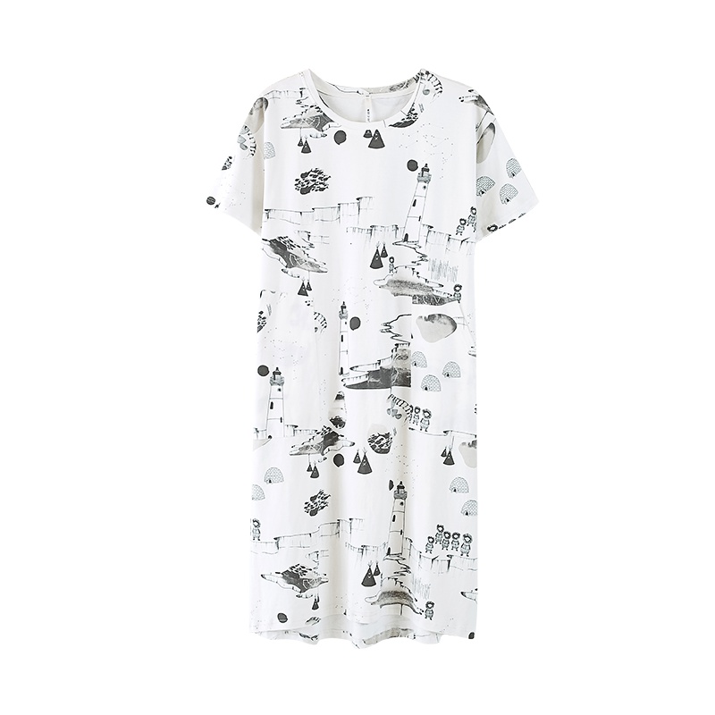 安之伴棉质弹力针织印花短袖女裙72J7437