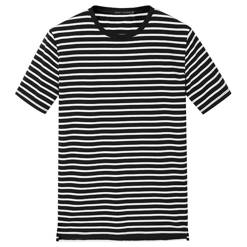 太平鸟男装新款条纹时尚圆领舒适亲肤男士宽松短袖T恤_3