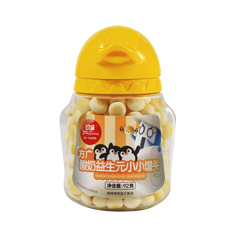 方广 儿童零食 饼干 奶豆 溶豆 酸奶益生元小小馒头92g 罐装
