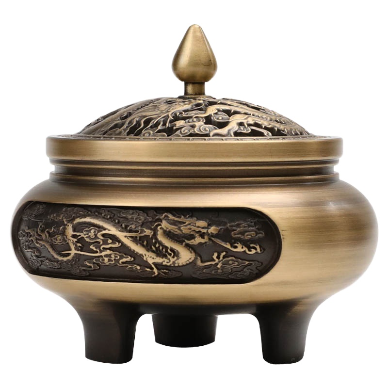 封后纯铜香炉仿古熏香炉家用室内净化空气三足盘香炉沉香炉茶道檀香炉 仅香炉