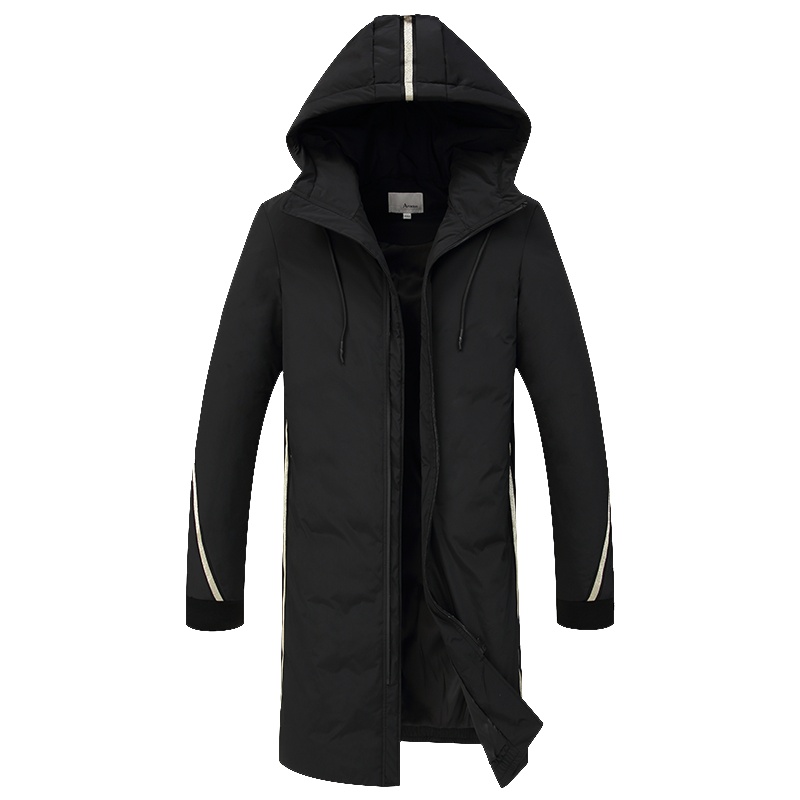 Artsdon/阿仕顿男装中长款连帽羽绒服冬季男士保暖舒适贴条时尚款外套
