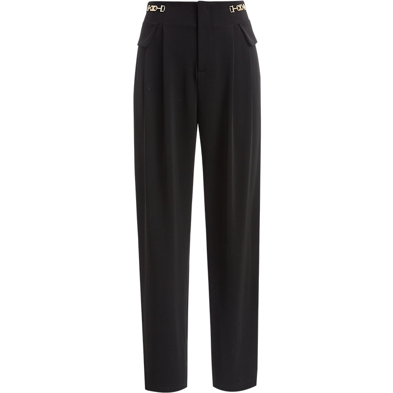 欧昵雪夏装休闲通勤高腰小脚哈伦裤女直筒显瘦九分萝卜裤