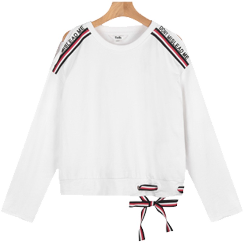 【热卖】圆领套头卫衣女露肩2018春装新款韩版宽松学生甜美长袖chic上衣潮20011754