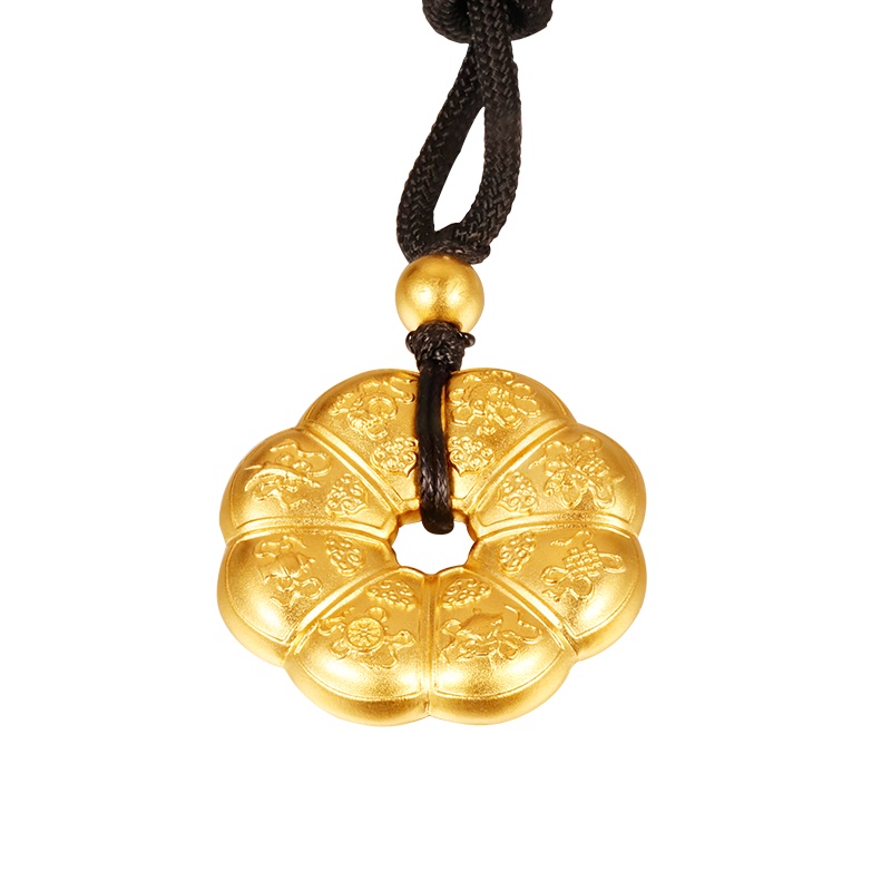 黄金码头 古法足金999八宝俱全吊坠黄金平安坠子项链节日生日送礼