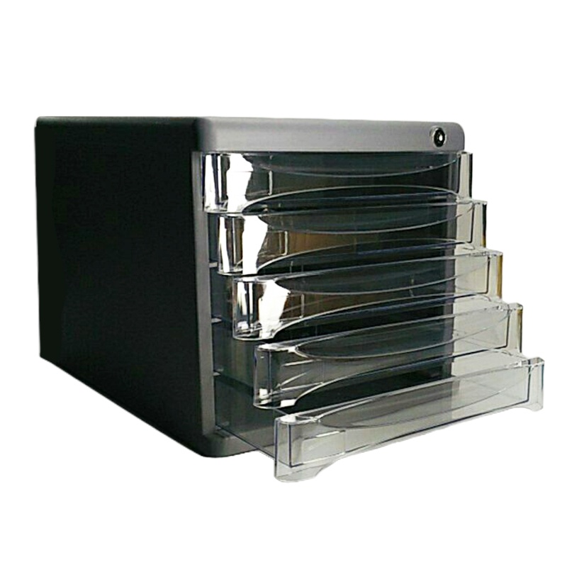 得力 5层带锁手拉桌面文件柜 带索引标签抽屉资料收纳柜 灰色9795